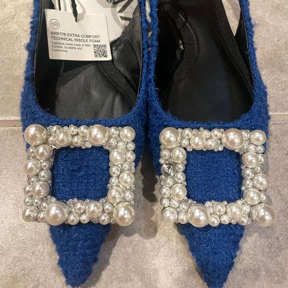 Holidays Zara blue Sling back embellished and pearls flats - Picture 10 of 11